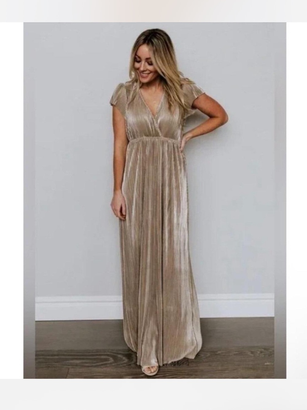 Baltic Born Athena Pleated Gold Maxi Dress